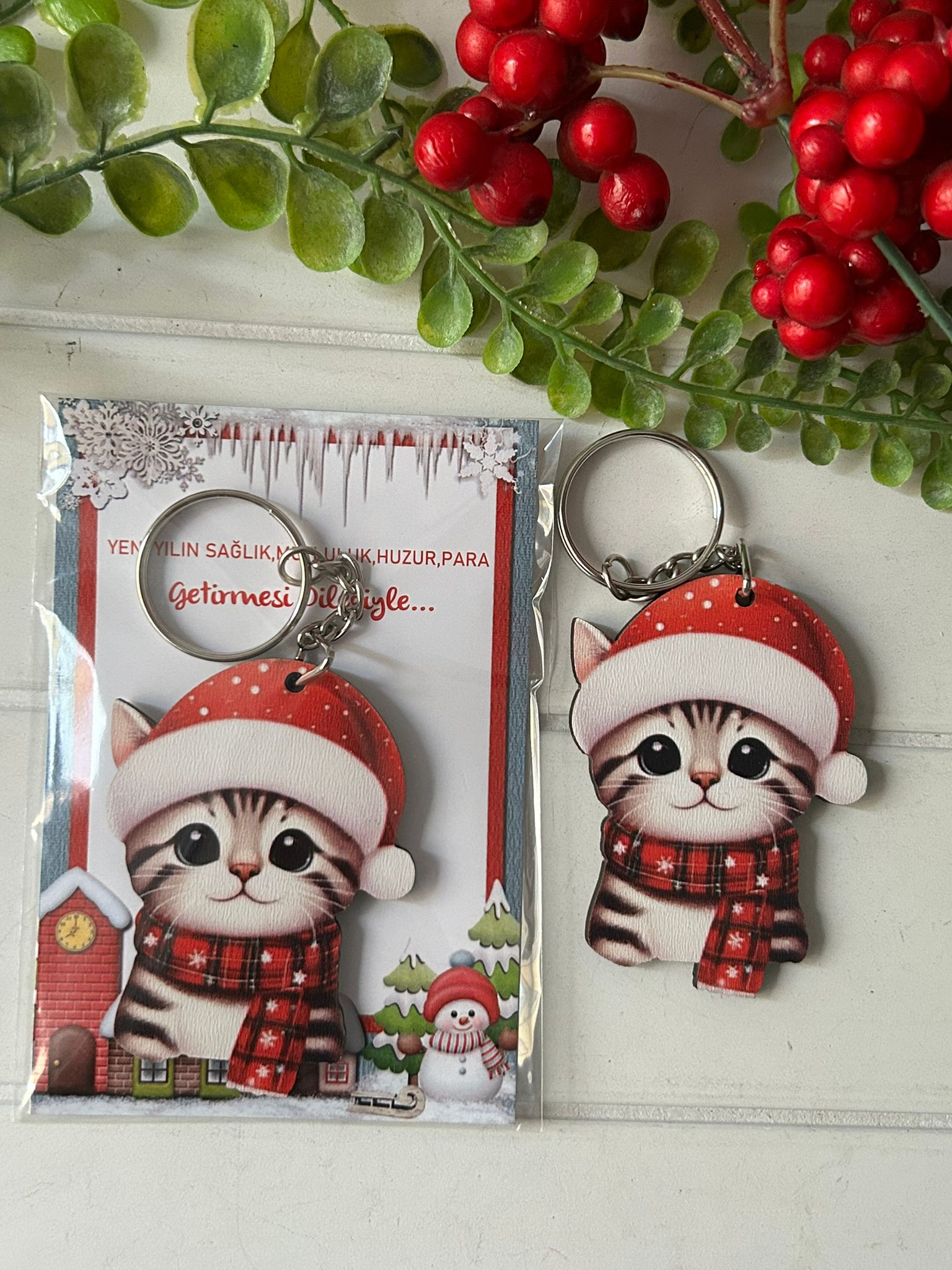 Noel -Yeni Yıl-Şekilli Ahşap Anahtarlık