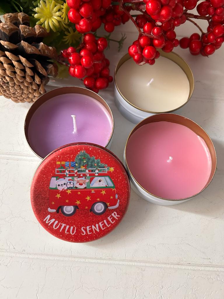 Yılbaşı-Noel-Yeni Yıl Mumlu  Mini Metal Kutu
