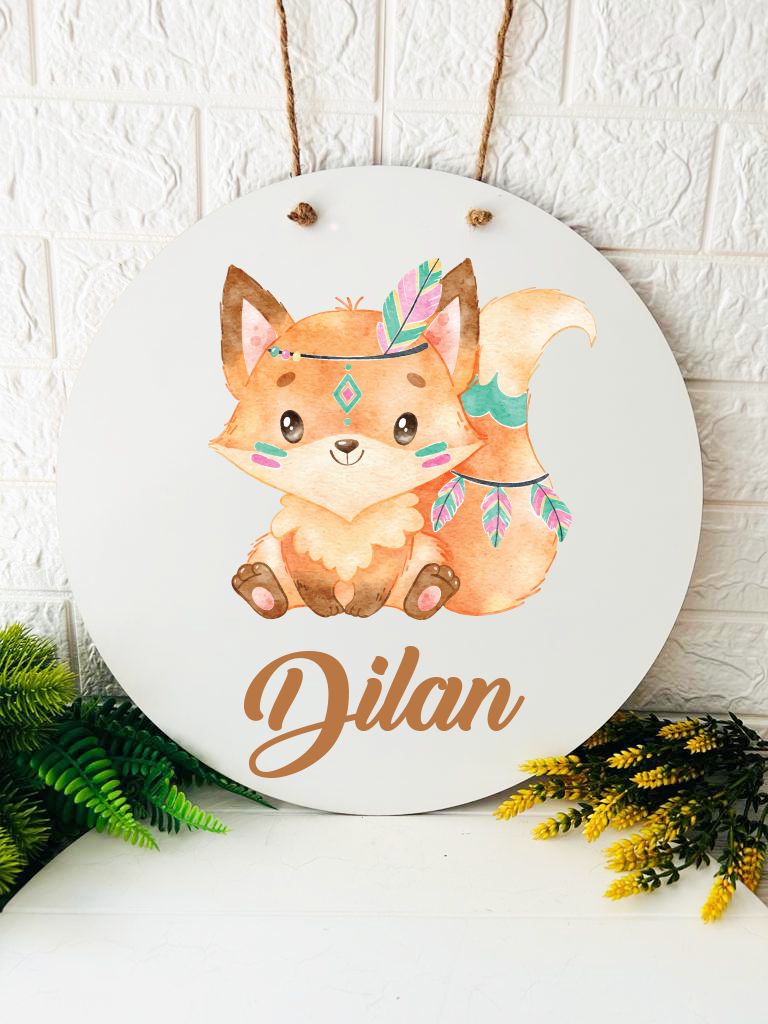 38 cm Ahşap Kapı Süsü- Kızlderili Tilki Temalı