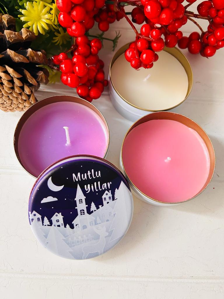 Yılbaşı-Noel-Yeni Yıl Mumlu  Mini Metal Kutu