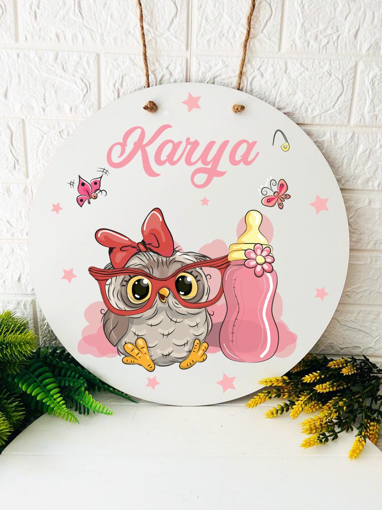 38 cm Ahşap Kapı Süsü-Baykuş Temalı