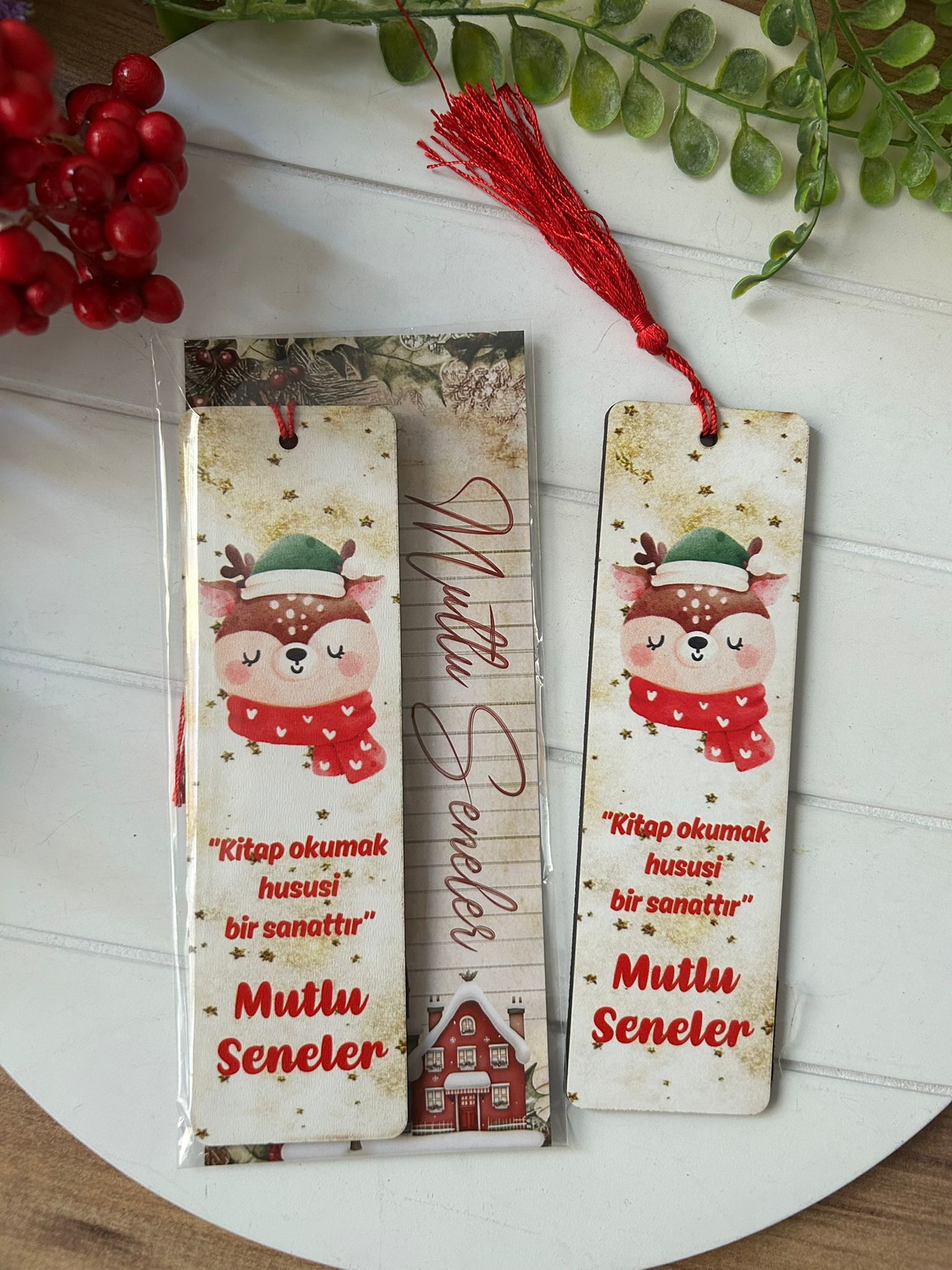 Ahşap Kitap Ayraçları -Noel Yeni Yıl Temalı