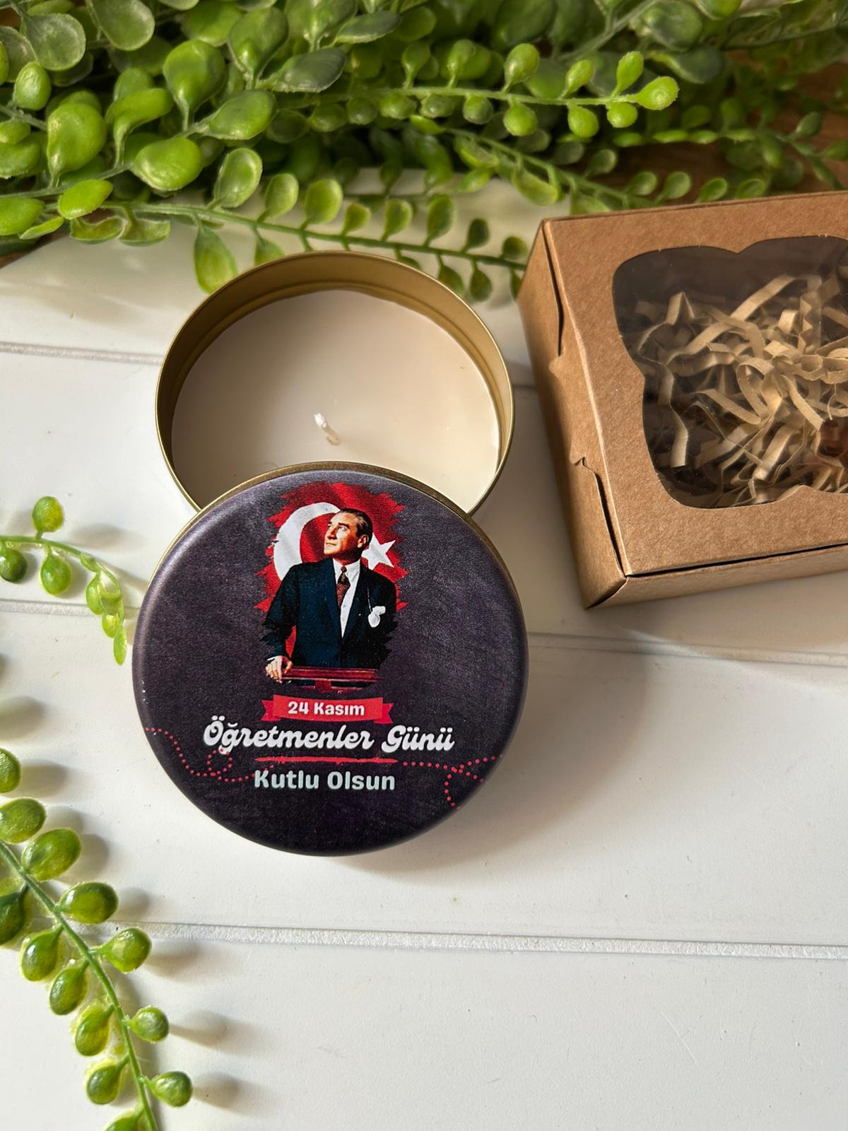 Atatürk-Öğretmenler Günü  Mumlu  Mini Metal Kutu