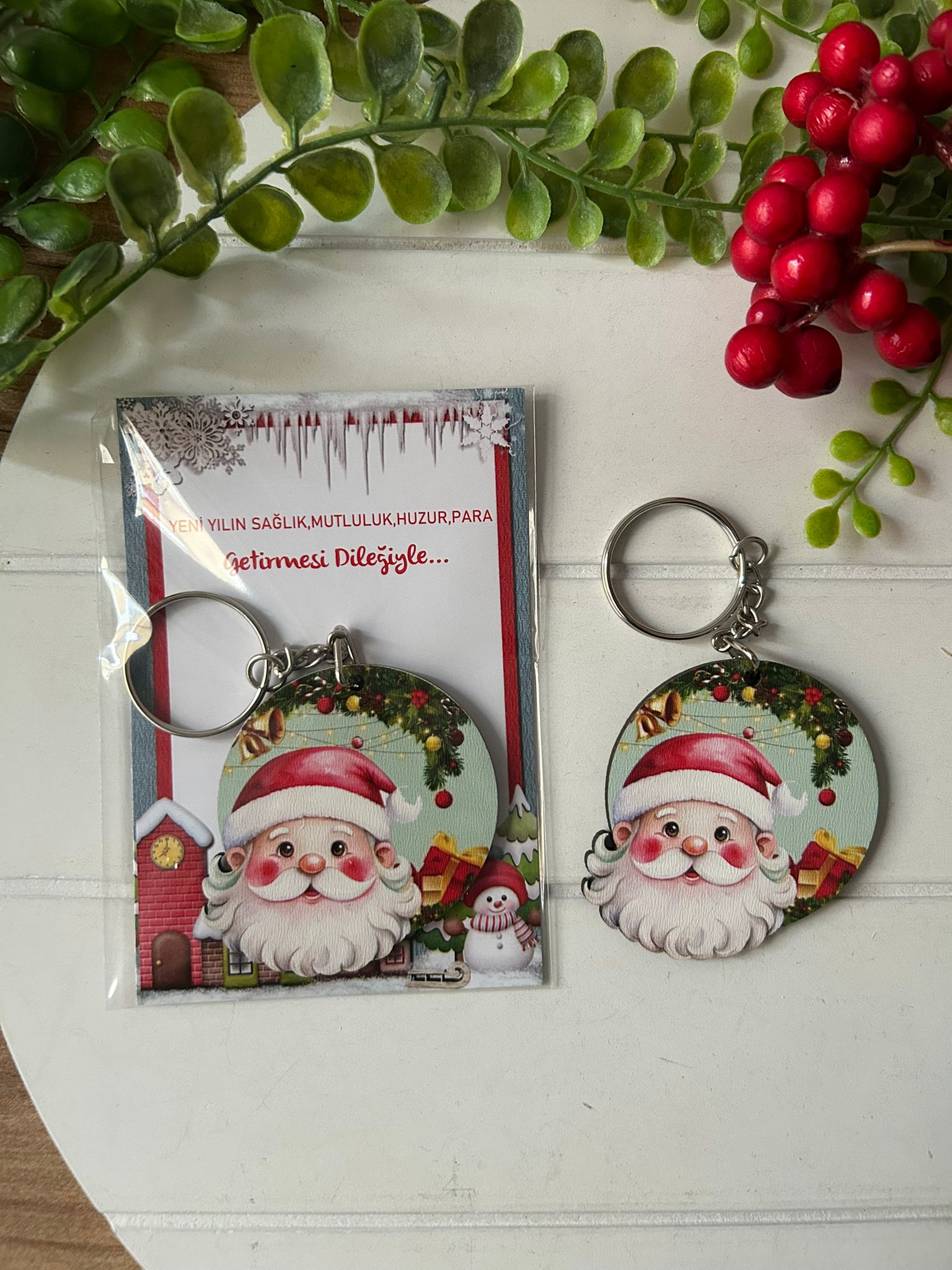 Noel -Yeni Yıl-Şekilli Ahşap Anahtarlık