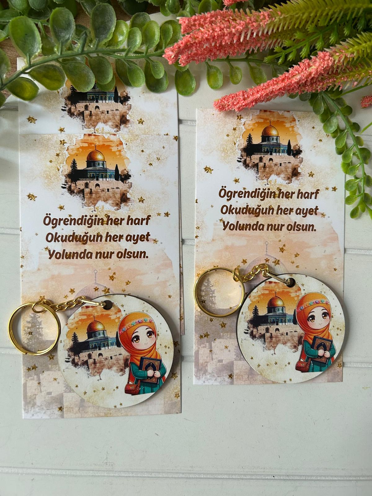 Mescidi  Aksa Temalı Ahşap  Yuvarlak Anahtarlık