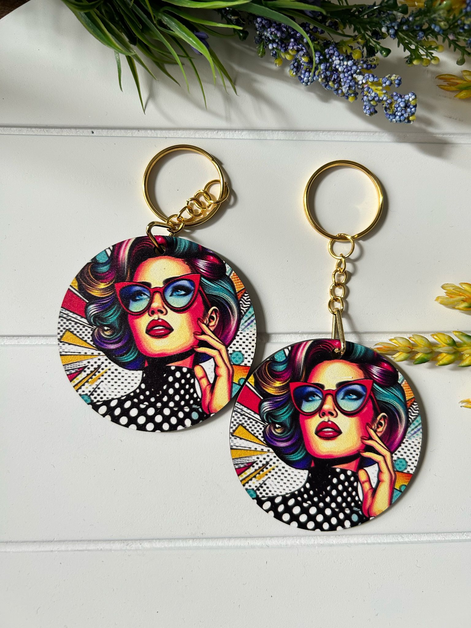 Anne-Kadın-Kız Pop Art  Temalı Ahşap Anahtarlık