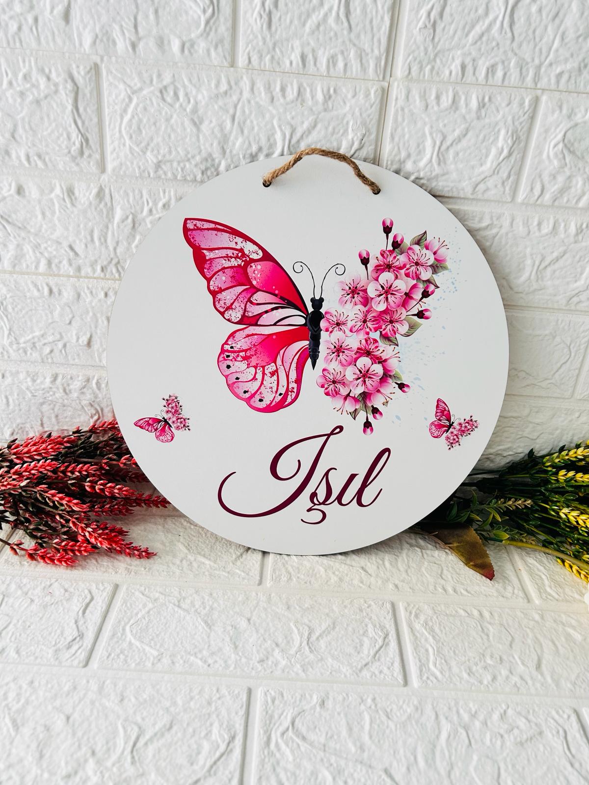 38 cm Ahşap Kapı Süsü-Kelebek