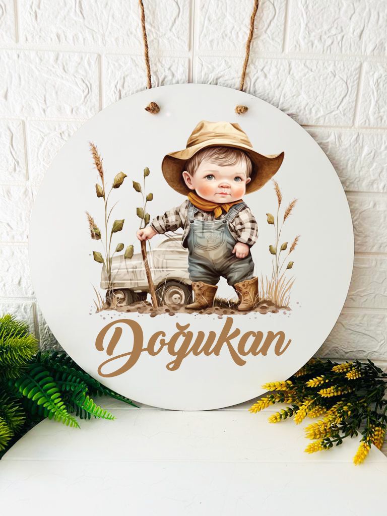38 cm Ahşap Kapı Süsü- Şirin Çocuk