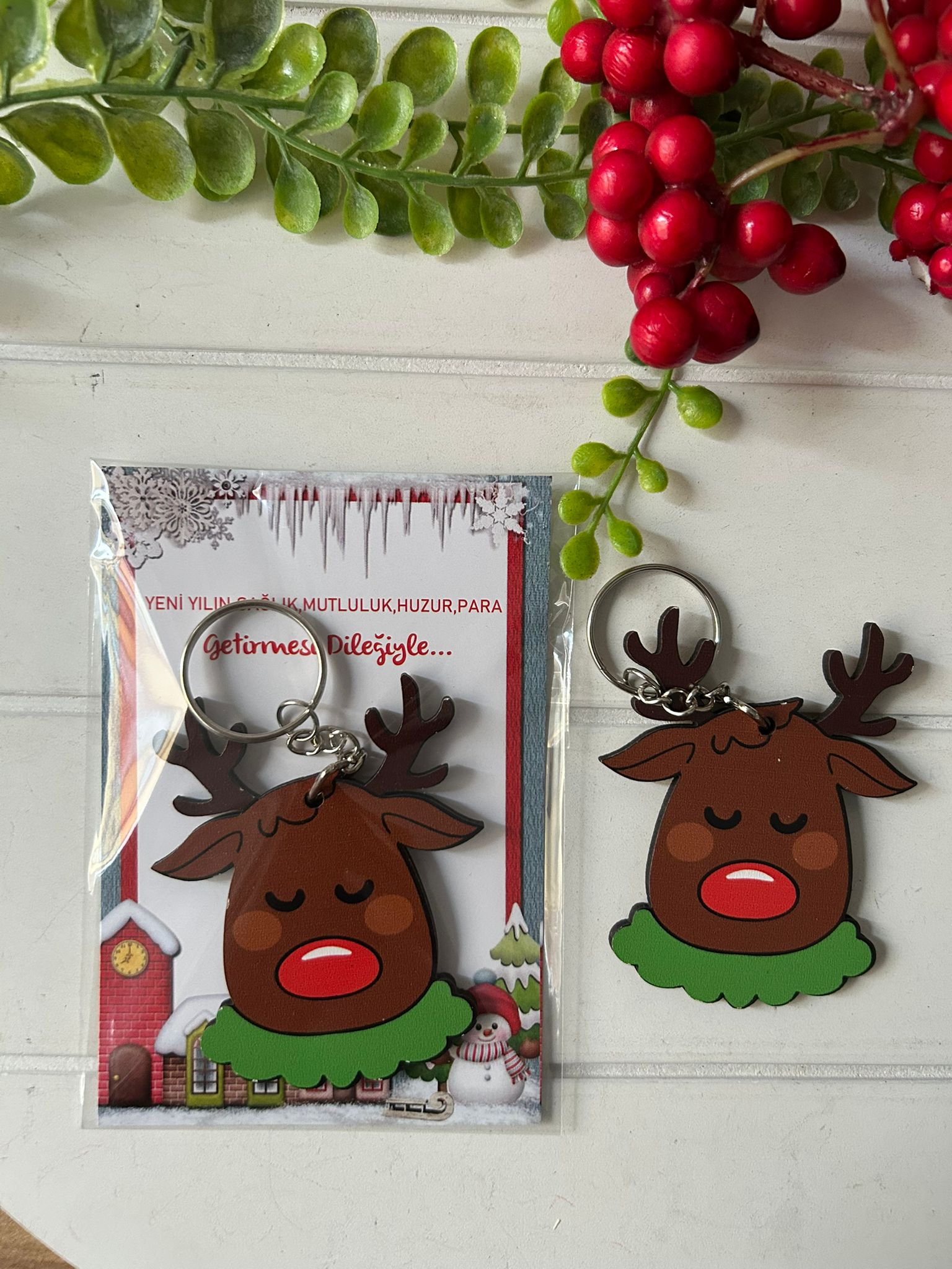 Noel -Yeni Yıl-Şekilli Ahşap Anahtarlık