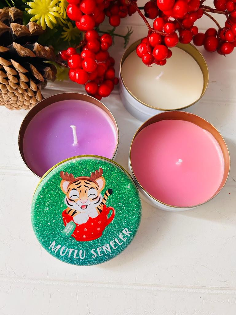 Yılbaşı-Noel-Yeni Yıl Mumlu  Mini Metal Kutu