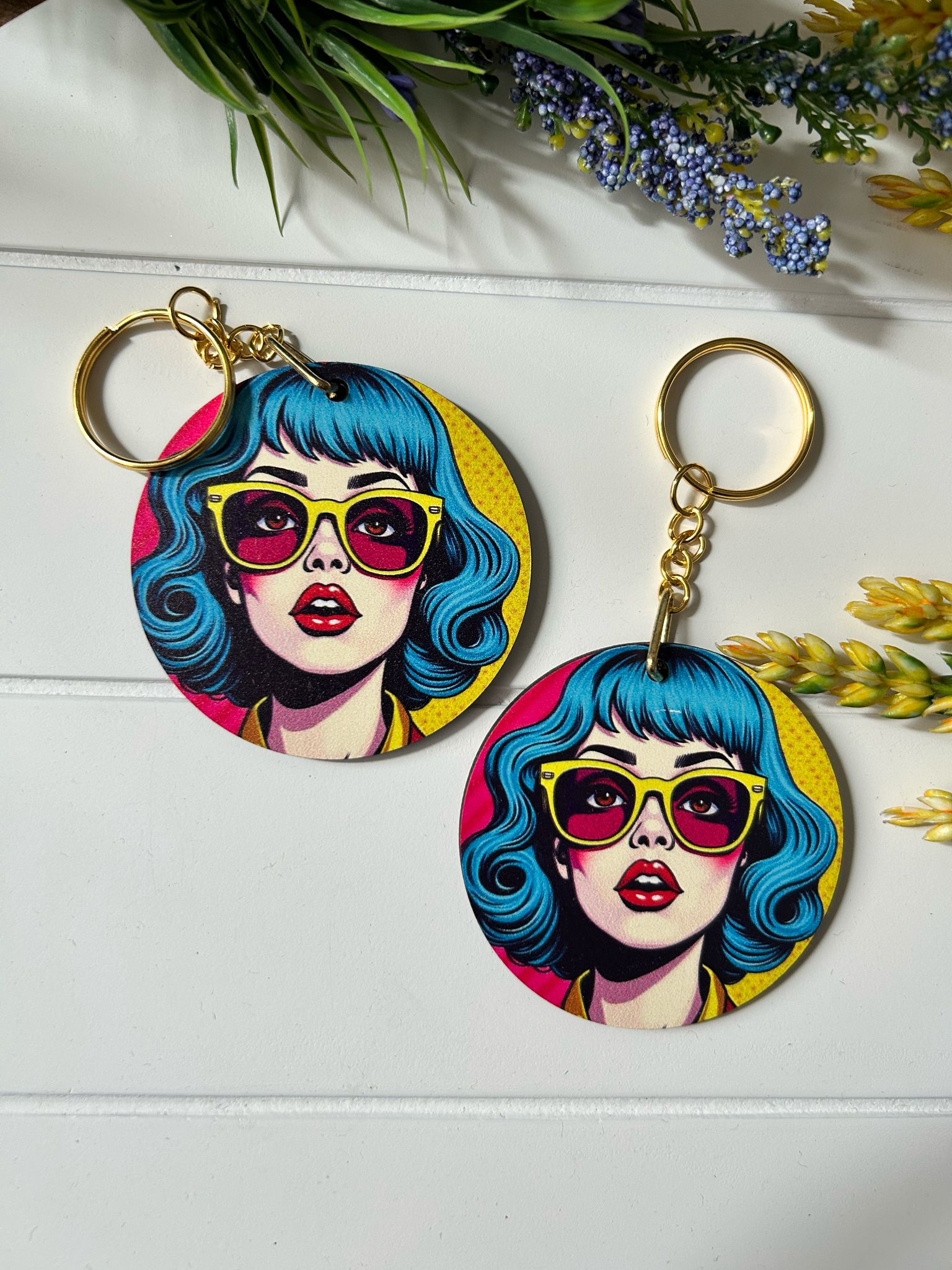 Anne-Kadın-Kız Pop Art  Temalı Ahşap Anahtarlık