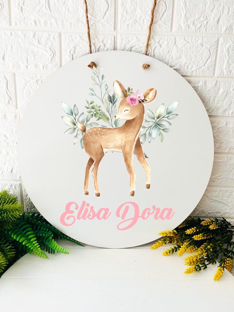 38 cm Ahşap Kapı Süsü- Ceylan-Geyik Temalı
