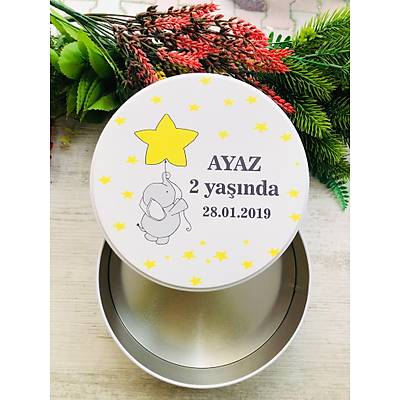 Uv Bask�l� Bo� Metal Kutu Y�ld�z Tutan Fil