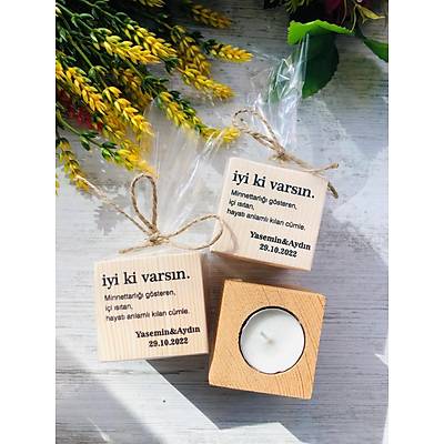 �yi ki Vars�n Kelimeler Temal� Ah�ap  Mumluk