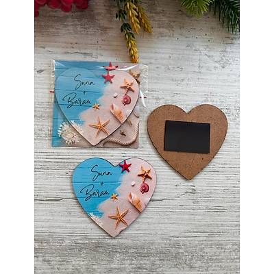 Ah�ap Kalp Magnet- Deniz  Y�ld�z� ve Kumsal Temal�