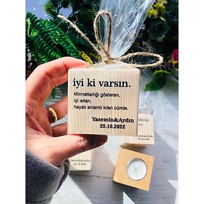 �yi ki Vars�n Kelimeler Temal� Ah�ap  Mumluk