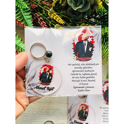 Atatrk ve retmen Temal Pleksi Anahtarlk