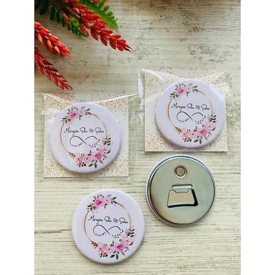 Pembe �i�ekli Temal� Buton  A�acakl� Magnet