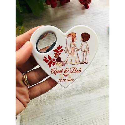 Gelin ve Damat Temal� Kalp Magnet