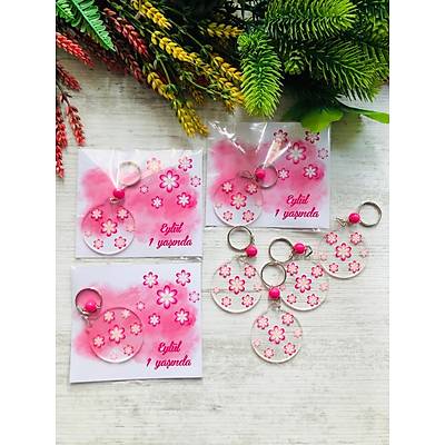 Pembe Papatya Temal� Pleksi Anahtarl�k