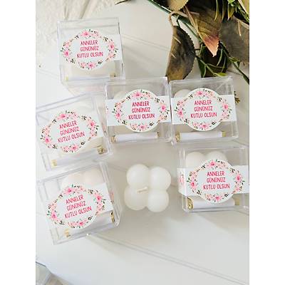 Anneler Gn Pembe iekli Mika Kutuda Bubble Mum +1 Adet Madlen ikolata