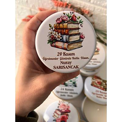 ��retmenler G�n�  Mumlu  Mini Metal Kutu ( Kar���k Desen Yollan�r)