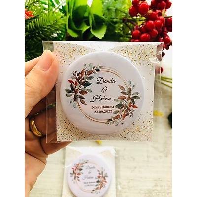 Kahve iekli Temal Buton  Aacakl Magnet