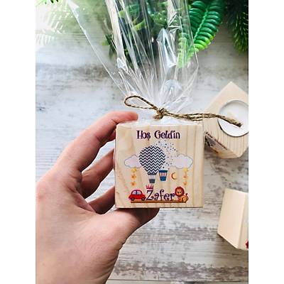 Aslan,U�an Balon ve Araba  Temal� Ah�ap Mumluk
