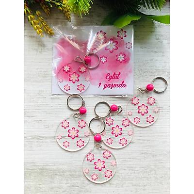 Pembe Papatya Temal� Pleksi Anahtarl�k