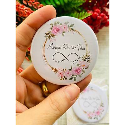 Pembe �i�ekli Temal� Buton  A�acakl� Magnet