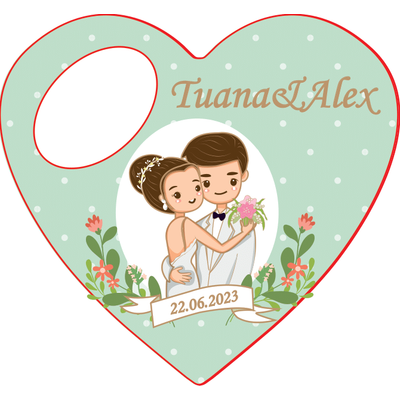 Gelin ve Damat Temal� Kalp Magnet