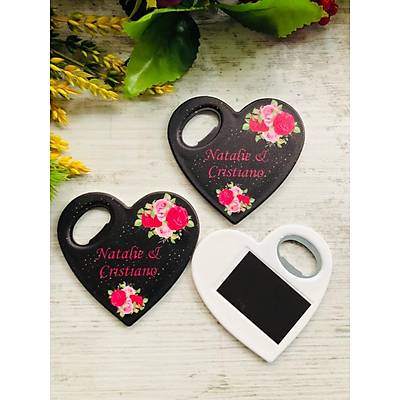 Siyah Pembe �i�ek Temal� Kalp Magnet