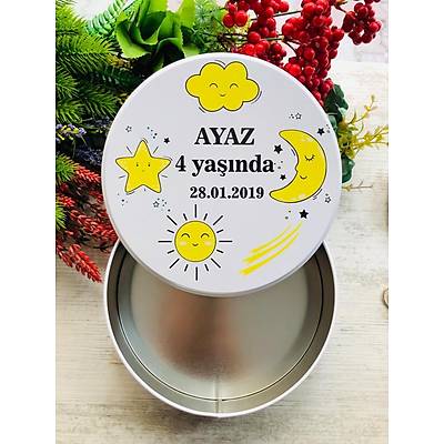 Uv Bask�l� Bo� Metal Kutu Aydede ve Y�ld�z Temal�