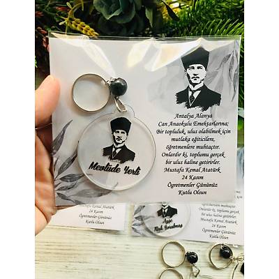 Atatrk ve retmen Temal Pleksi Anahtarlk