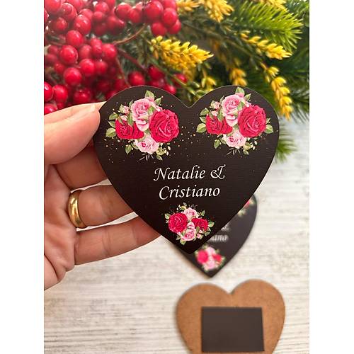 Ah�ap Kalp Magnet- Pembe �i�ek Temal�