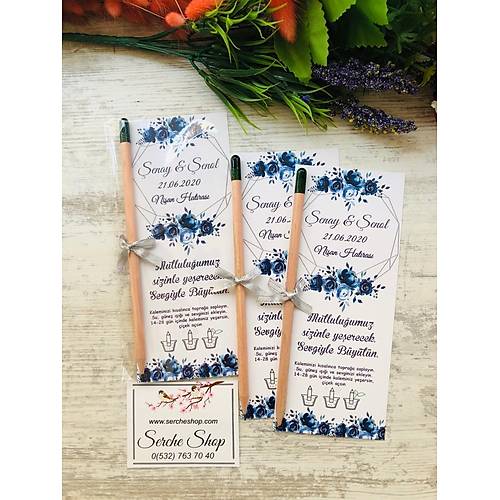 Lacivert �i�ek Temal�  Tohumlu Kalem