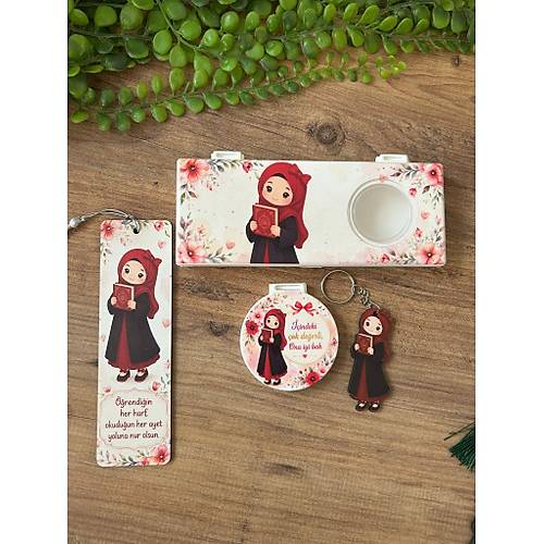 KIZ -KUR'AN OKUYORUM  AYNA+ANAHTARLIK+AYRA�+ KALEML�K SET