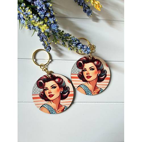 Anne-Kad�n-K�z Pop Art  Temal� Ah�ap Anahtarl�k