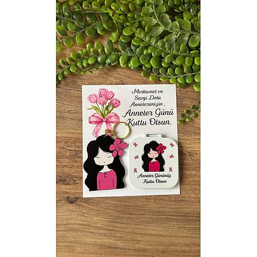 Anneye �zel Anne Yaz�l� Ayna +Anahtarl�k Set