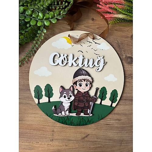 Yavru Kurt Temal� 38 cm Ah�ap Kap� S�s�