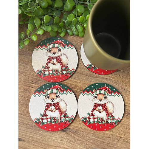 Noel-Yeni Y�l-Y�lba�� Yuvarlak Mdf Bardak Altl���