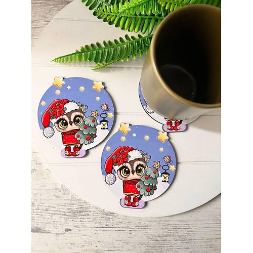 Noel-Yeni Y�l-Y�lba�� �ekilli Mdf Bardak Altl���