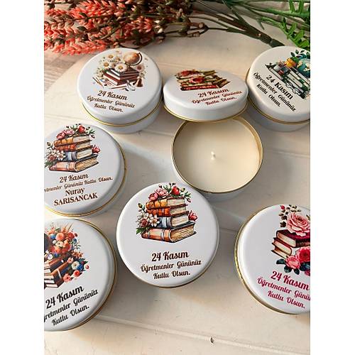 ��retmenler G�n�  Mumlu  Mini Metal Kutu ( Kar���k Desen Yollan�r)