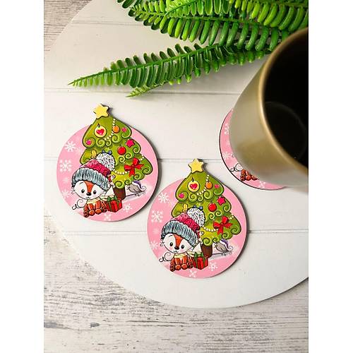 Noel-Yeni Y�l-Y�lba�� �ekilli Mdf Bardak Altl���