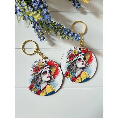 Anne-Kad�n-K�z Pop Art  Temal� Ah�ap Anahtarl�k