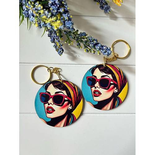 Anne-Kad�n-K�z Pop Art  Temal� Ah�ap Anahtarl�k