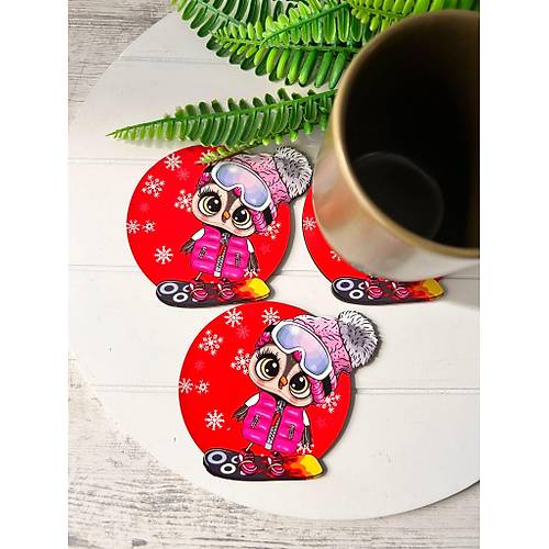 Noel-Yeni Y�l-Y�lba�� �ekilli Mdf Bardak Altl���