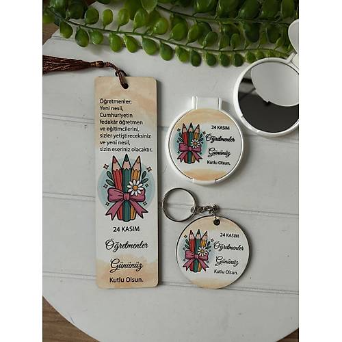 3'l� ��retmenler G�n� Set ( Ayna+Ayra�+Anahtarl�k )