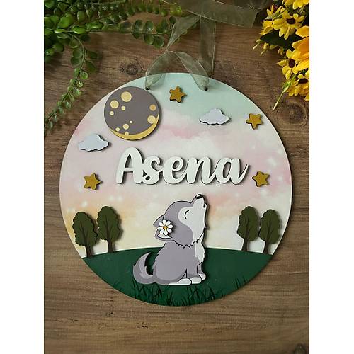 Yavru Kurt Temal� 38 cm Ah�ap Kap� S�s�