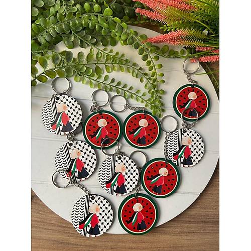 Filistin K�z Temal� Ah�ap  Yuvarlak Anahtarl�k